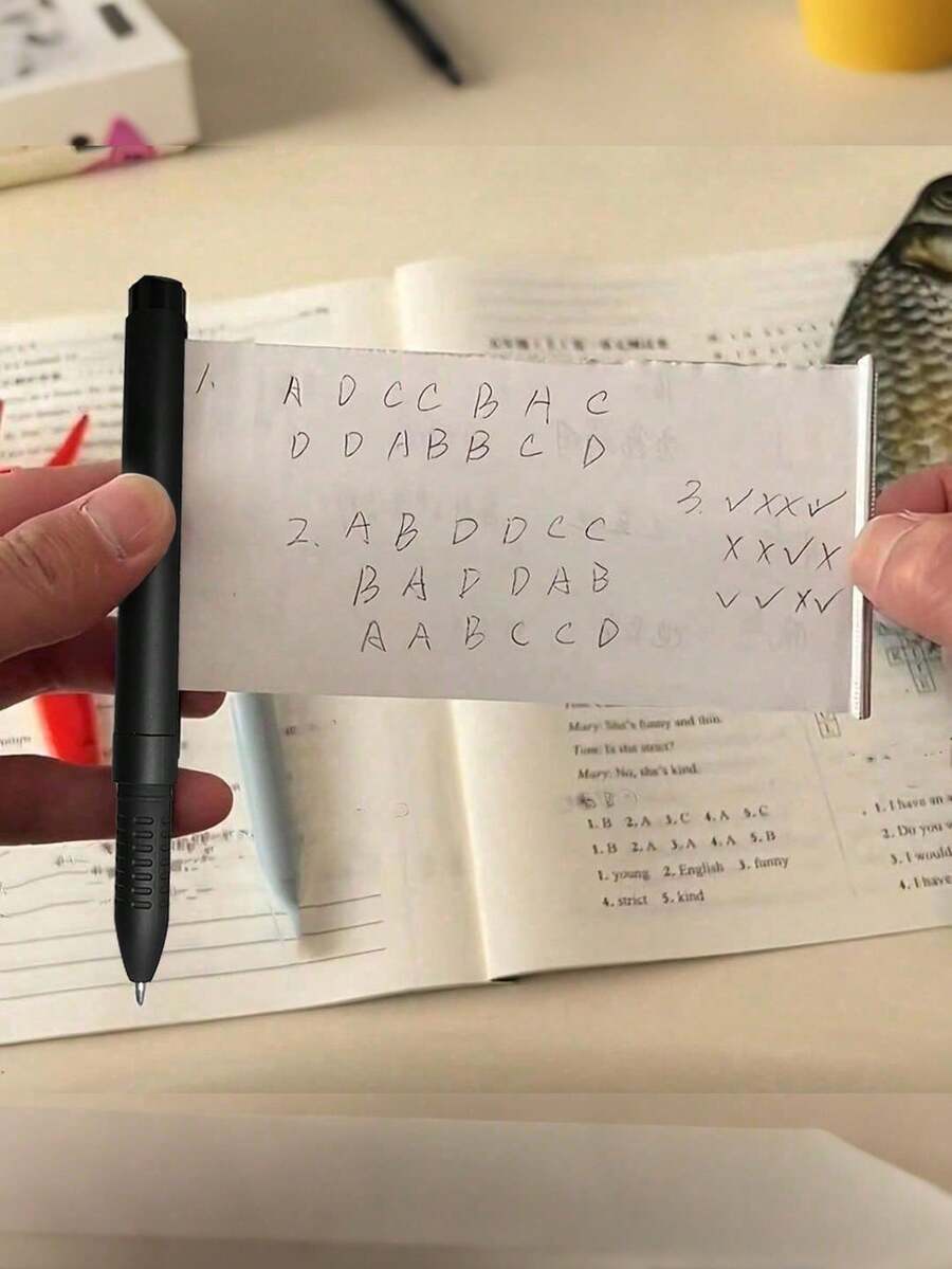 1 pieza Bolígrafo recargable con hoja de trucos retráctil, material de plástico, herramienta de escritura versátil para exámenes y notas, de vuelta a la escuela - A - Ver 1