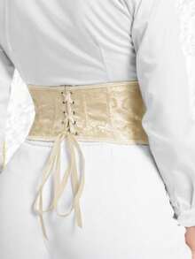 1pc Women's Short Jacquard Waist Cincher, Waist Trainer For Slimming, Suitable For Party & Daily Wear - Apricot - View 3