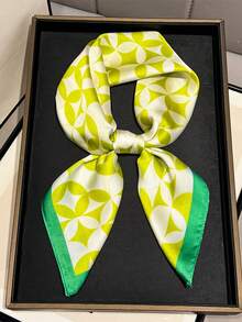 1pc 65*65cm Square Scarf, Women's Satin Silk Imitation Geometric Circle Print, Versatile Neckerchief Headband Shawl - Multicolor - View 6