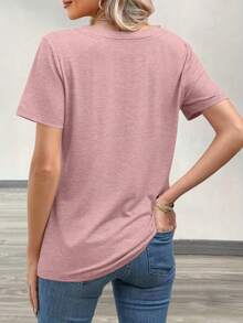 3pcs Solid Color Round Neck Short Sleeve Loose Casual T-Shirt, Suitable For Spring/Summer Daily And Home Wear, Machine Washable - Multicolor - View 3