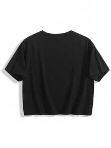 1pcs Crop Top, Women Summer Tops Shirts, White Black Cute Tops, 100% Pure Cotton Oversized Slim Fit Blusas Bonitas De Mujer, Y2k Vacation Going Out Club Outfits For Women, Breathable Stylish Versatile Comfortable Easy To Match, Fashionable Summer Tshirts For Women, Chic Y2k Inspired Designs, Lightweight Fabric Perfect For Summer Vacation Occasions - 黑色 - 查看 4