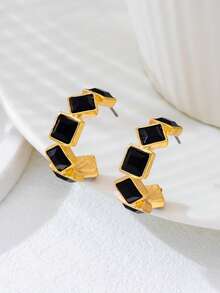 1 Pair Luxurious Fashion Exaggerated Creative Metal Frame C-Shape Rhinestone Embellished Earrings, Suitable For Women's Evening Gala, Cocktail Party, Vacation Wear, Holiday Gift - C-shaped Earrings - View 4