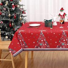 Waterproof Washable Red Christmas Tablecloth 60x84 Inch Rectangular Holiday Table Cover Mark Resistant 180GSM Polyester - Reindeer Design For Indoor Outdoor Kitchen, Dining Room, Party Decor - Red 54*54" - View 6
