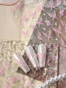 1pc Easter Summer Pink Butterfly Rose Nail Art Sticker, Essential For Nail Technicians, 5D Embossed Technique, Gradient Butterfly Rose Nail Decor Pattern Design, Self-Adhesive Nail Sticker, DIY Nail Decals, Elegant Gift For Ladies, Sweet Girly Nail Decor Nail Stickers - Dusty Pink - View 4