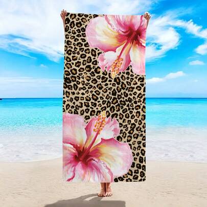 1pc Leopard Print Beach Towel, Large Floral Leopard Pattern Beach Towel, Super Soft Microfiber Quick Dry Water Absorbent Anti-Sand Beach Towel, Suitable For Travel, Swimming Pool, Diving, Surfing, Yoga, Camping, Beach Party And Decoration, Essential For Summer Beach Trip, Multifunctional Beach Towel Can Be Used For Holiday Bathroom Decor, Available In Multiple Colors
