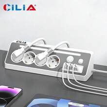 CILIA 1pc 7-Outlet Surge Protector With 4 AC Outlets, 1 USB Type-A, 2 USB Type-C, Extension Cord, Power Switch And Indicator Light, UL Certified, Available In White And Black - View 3