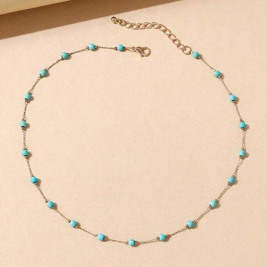 1条时尚串珠铜链项链，女款，珠子数量略有差异，长度规格以实物为准。 - 水鴨藍 - 查看 1