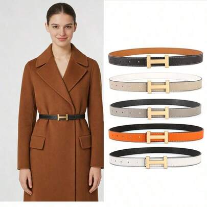 Women's Solid Color Casual PU Leather Belt, Suitable For Jacket Matching