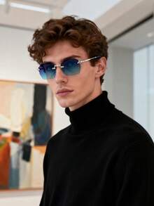 1副男士时尚眼镜，新款高品质金属无框个性化百搭商务通勤户外驾驶时尚眼镜 - 彩色 - 查看 12