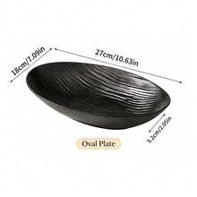 2/4件套黑色纹理餐盘，奢华椭圆形沙拉/意面盘，创意塑料西式和东方风格餐具，酒店和家庭使用的水果/零食盘 - 黑色 - 查看 4