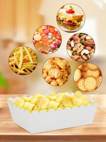 10pcs/20pcs/50pcs Yellow Wavy Paper Food Trays, White & Yellow Edge Grid Lace Paper Boat Shaped Snack Plates, Disposable Food Boat Plates Suitable For Party, Wedding, Picnic, BBQ - Yellow Border - View 4