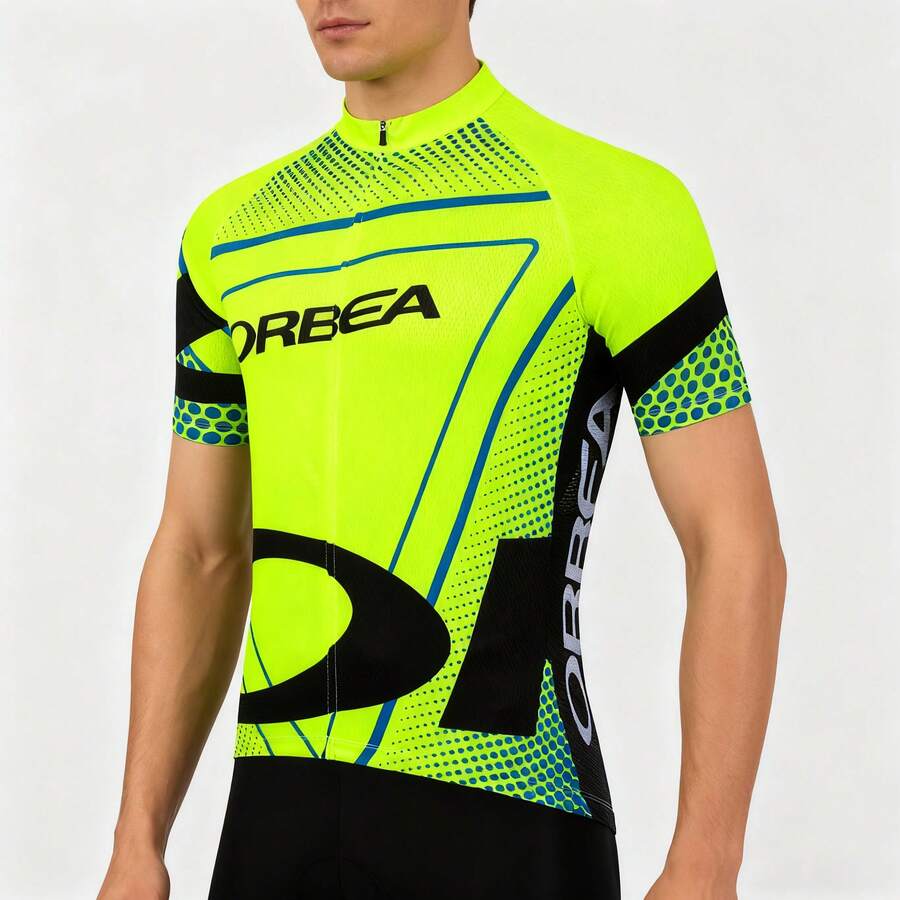 2025 Men's Cycling Jersey, Colorblock Letter Print Short Sleeve Top For Mountain/Road Bike Riding, Spring Sports - Multicolor - View 1