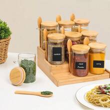 Set Of Clear Airtight Plastic Container With Wooden Spoon & Bamboo Lid, Coffee Bar Accessories Sugar Bowl Spice Jar, Aesthetic Pantry Organization - View 2