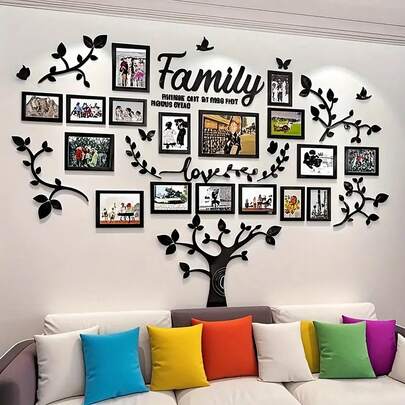1 Set Family Photo Frame Tree 3D Acrylic Wall Sticker For Hallway, Living Room, Dining Room, Bedroom Wall Decoration Home Decoration