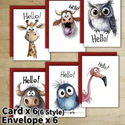 Set de 12 tarjetas de felicitación con diseños de animales salvajes lindos (con sobres) | Tarjetas de animales de dibujos animados, con diversos patrones divertidos de animales salvajes, adecuadas para cumpleaños, agradecimiento, felicitaciones, Halloween, Acción de Gracias, regreso a la escuela y otras ocasiones