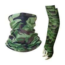 2Pcs/Set UV Sun Protection Arm Sleeves With Face Covering Bandana Neck Gaiter Scarf Ice Silk Cooling Sleeves To Cover Arm Tattoo For Men Summer Outdoor Activities Supplies,Beach,Holiday - Multicolor - View 12