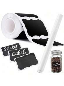120pcs Reusable Waterproof Black Wave Pattern Labels Stickers, Suitable For Kitchen Food Storage Containers, Jars, Spices, Food, Includes 1pc White Chalk Pen - Black - View 15