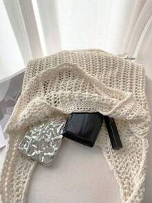 夏季度假沙滩包，大容量手提包，优雅女士时尚单肩包，旅行包，旅行必备品，伴娘礼品袋，大学生午餐包，商务女性，情人节礼物，沙滩 - 白色 - 查看 4