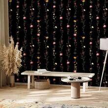 复古深色花卉壁纸，复古植物图案可移除壁纸 - 1PC - 查看 1