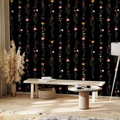 Vintage Dark Floral Wallpaper, Retro Botanical Pattern Removable Wallpaper