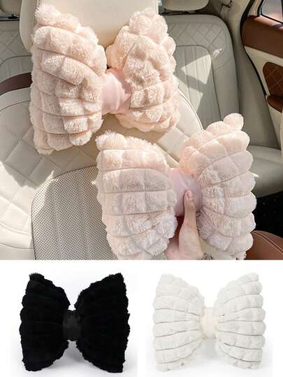 1pc/2pcs Car Headrest Winter Plush Car Comfortable Warm Neck Pillow Pillow Pillow Solid Color Simple Headrest Waist Pillow Automotive Supplies