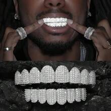 THATBOY 2pcs/ Set Hip Hop Cubic Synthetic Zirconia Teeth Grills Punk Tooth Caps Cosplay Rapper Jewelry Glittering Hip Hop Cubic Synthetic Zirconia Teeth Grills - Top & Bottom Set For Rappers And Cosplayers - Premium Punk Tooth Caps, Instantly Transform Your Smile - Multicolor - View 13