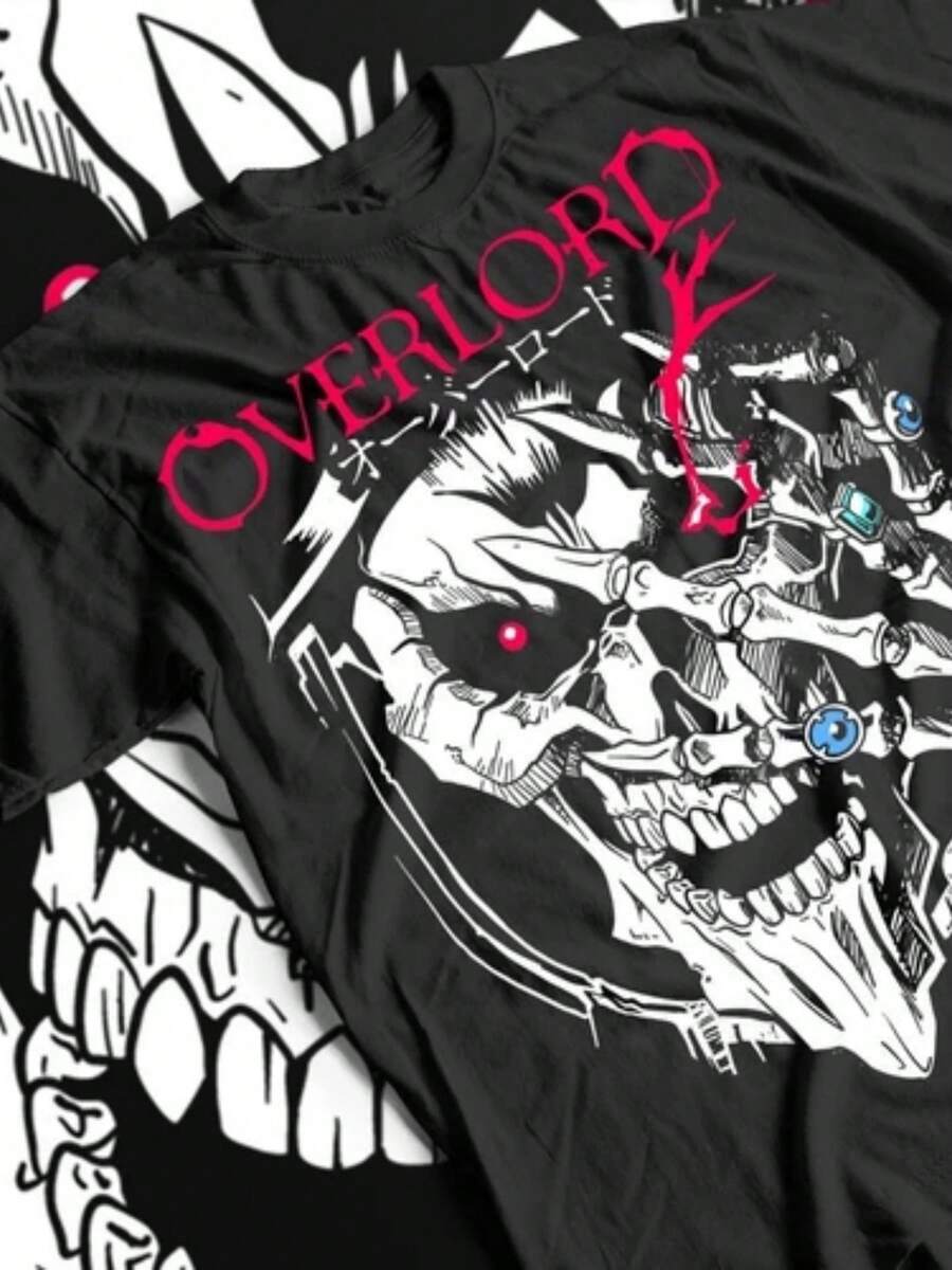 Anime Skull-Shirt, Overlord Ainz Tee, Ooal Gown Albedo Shirt, Unisex Anime - 黑色 - 查看 1