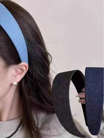 3/1PC Korean Edition Solid Color Retro Wide Edge Cowboy Headband Show White College Style Ins Versatile External Headband Pressure Hair Accessories Female