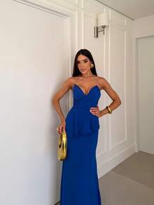 Luxury Strapless Dress In Structured Crepe - Perfect For Bridesmaids And Gala Events - Royal Blue - View 3