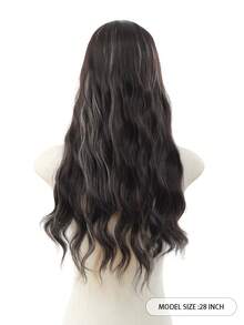 Tóc giả dài 28 inch, màu đen nâu điểm xuyết kim tuyến vàng, xoăn nhẹ, chất liệu tổng hợp chịu nhiệt, thích hợp cho sử dụng hàng ngày và dự tiệc. - Nhiều màu - Xem 4