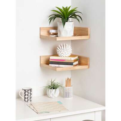 Wood Corner Wall Shelves,Solid Wood Corner Floating Shelves, Round End Wall Mounted Floating Corner Shelf For Bedroom, Living Room And Kitchen,Wall Room Decor Shelf,Planter Shelf