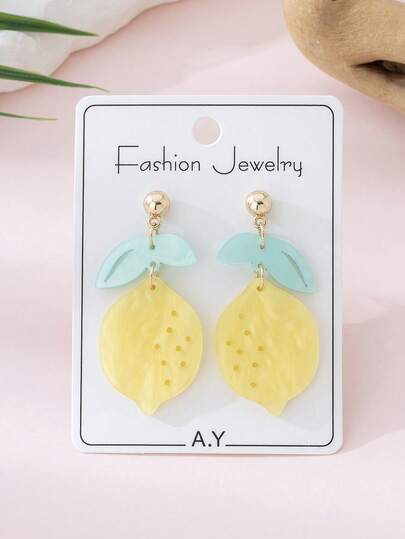 1 Pair Summer Vacation Cute Lemon Design Women's Fashion Jewelry Earrings, Perfect Accessory For Beach Getaway