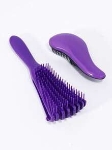 2件套卷发造型梳套装 - 8齿干湿两用卷发梳，头皮按摩梳，耐用ABS手柄，适合所有发质 - 彩色 - 查看 5