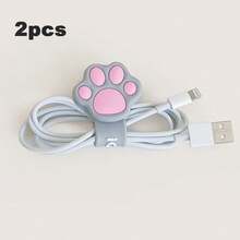 2pcs Cartoon Cat Paw Pattern Cable Organizer | Silicone, Portable And Practical Earphone And Charging Cable, Spiral Design, Desktop Accessory - Multicolor - View 11