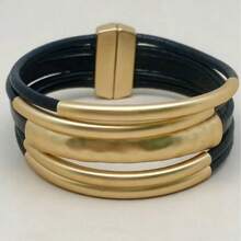 波西米亚风PU皮手链，手工制作，个性化百搭设计 - 金黃色 - 查看 1