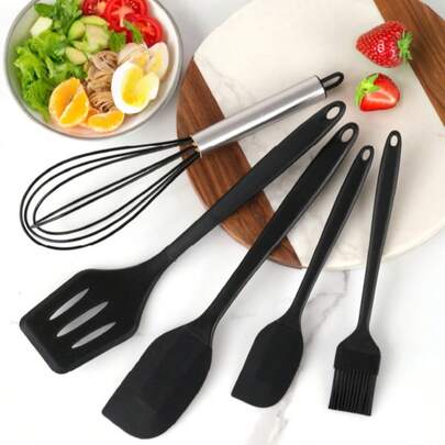 10pcs Silicone Scraper Set, 5pcs Heat-Resistant Non-Stick Rubber Scrapers For Baking, Cooking, Mixing, Scraping Non-Stick Cookware, Kitchen Tools