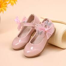 1 Par de Sapatos de Princesa Novos em Revestido Brilhante para Meninas, Tecido de Malha com Decoração de Borboleta de Strass, Leves e Antiderrapantes, Adequados para Apresentações e Uso Diário - Rosa - Ver 2