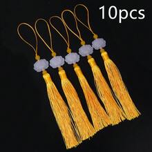 10个/包 双面白玉莲花流苏吊坠，23厘米 彩色中国风复古流苏装饰，书签，钥匙扣，汽车挂饰，DIY汉服腰带吊坠配件 - 白玉蓮花流蘇 - 查看 15
