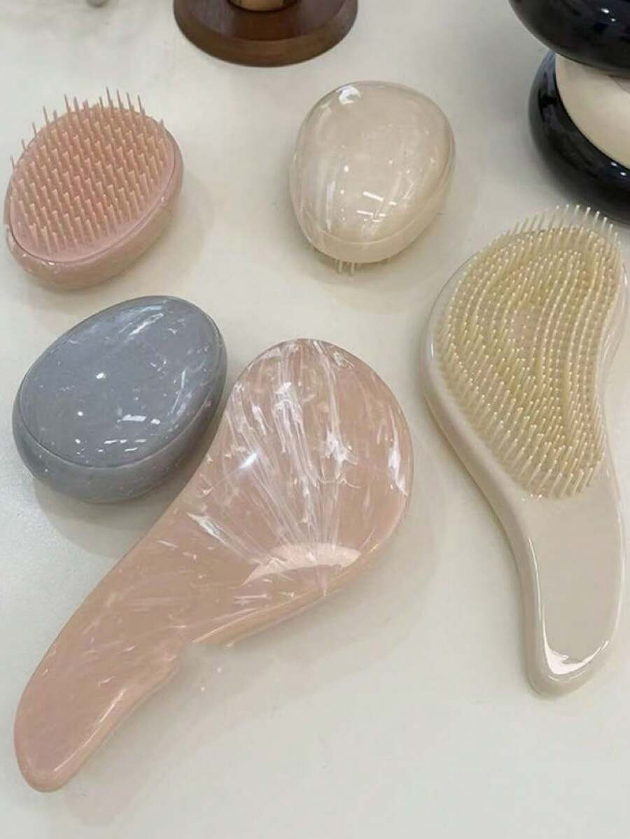 1把女士长柄梳，女士气垫梳，按摩梳，适用于卷发梳理，柔顺秀发，大理石纹理按摩，软齿梳，防缠结顺滑发梳，护发，塑料梳