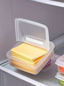 1 pieza Caja de almacenamiento transparente para queso, recipiente hermético para alimentos para queso fresco, embutidos y aperitivos, caja de conservación portátil para frutas y verduras, caja de almacenamiento de rebanadas de queso, caja de conservación de cebolla, jengibre, ajo y frutas para refrigerador, caja de envasado de bloque de mantequilla con tapa abatible, adecuada para la cocina - transparente - Ver 2