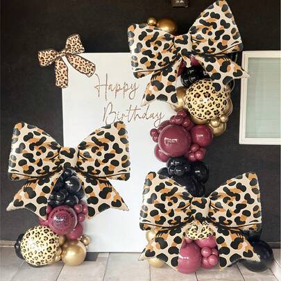 1/2/3/5/6pcs Matte Leopard Print Bow Balloons, For Bow Decor, Wild Theme Party, Birthday, Valentine's Day, Girls' Night, Retro Glam Party, Wild Women Celebration, Bachelorette Party, Anniversary, Leopard Ambiance With Sweet Elements