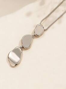 Asymmetric Shape Pendant Necklace – Long Snake Chain Gold/Silver Jewelry For Women - Multicolor - View 5