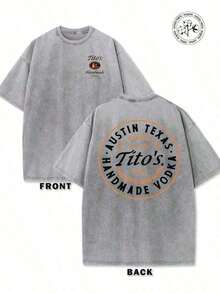 1pcs230g Washed And Used T-Shirt, Front Tito's Handmade Vodka Logo, Back With "AUSTIN TEXAS Tito's HANDMADE Vodka" Circular Text And Brand Logo, Tito's Vodka Theme180g,Summer Outfits,Vacation Outfits Women,Summer Outfits For Women,Spring Outfits For Women,Summer Tops,St Pattys Day Outfit,Easter Outfit Women - 灰色 - 查看 7