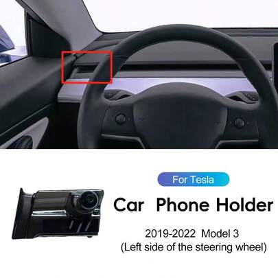 适用于特斯拉 Model 3 和 Model Y（2019-2022 款）方向盘左侧的车载手机支架，固定式，出风口安装，配件