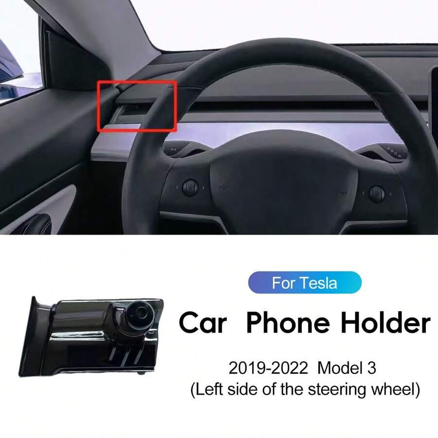 适用于特斯拉 Model 3 和 Model Y（2019-2022 款）方向盘左侧的车载手机支架，固定式，出风口安装，配件 - 21-22 Model Y - 查看 1