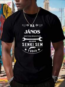 Camiseta estampada con una audaz cita en checo sobre herramientas de reparación, camiseta casual de manga corta para hombre para usar en verano. - Negro - Ver 2