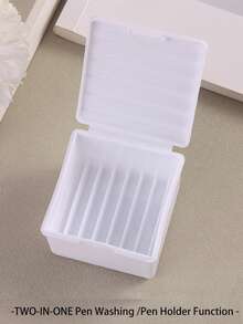 1pc Nail Brush Washing Box, Nail Dappen Cup, Multifunctional Nails Brush Acrylic Liquid Powder Sequin Removal Cleaning Plastic Cleaner Case With Lid,2-In-1 Nail Cleaning Box For Pen Washing And Holder - Multicolor - View 7