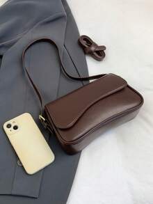 PU Leather Solid Color Casual Versatile Multi-Pocket Women Shoulder Bag - Coffee - View 3