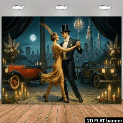 1 Piece Of Jazz Art Decoration Background Cloth -90s Retro Style Polyester Wall Decoration, Suitable For Musicians, Dancing Couples And Urban Landscape Design, Suitable For Parties, Weddings, Corporate Events, Music Decoration, Occasion Decoration, Retro Urban Scenery 2D Pattern, Smooth Texture. Various Styles And Sizes Are Available For Selection.