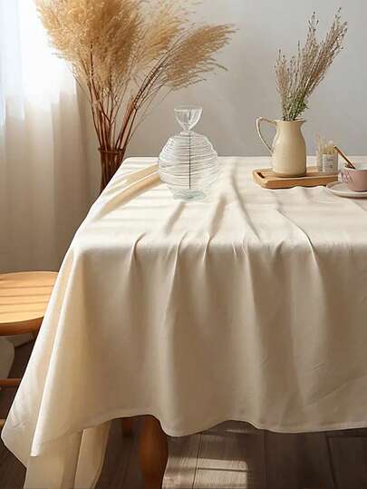 1/28pcs Linen Wooden Tablecloth, Wrinkle-Resistant, Minimalist Beige Tone, Decorative Cloth For Coffee Table, Rectangular Dining Table